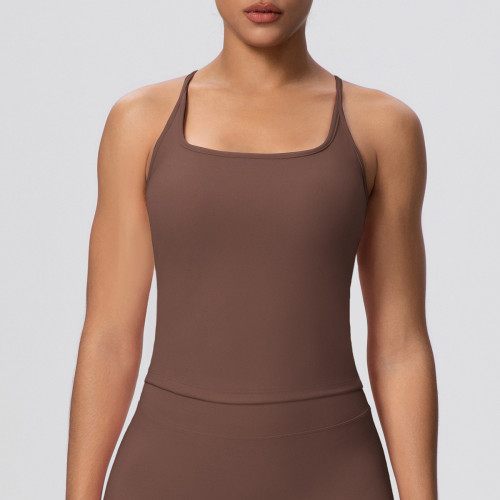 Cross-border European and American solid color tight-fitting high-elastic racerback sports bra for running, fitness, and yoga for women