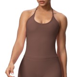 Cross-border European and American solid color high-elastic tight-fitting halter neck sports bra with beautiful back design for women, suitable for training, running, and yoga