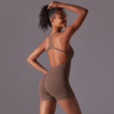 New European and American style tight-fitting solid color one-piece jumpsuit, seamless breathable yoga outfit with beautiful back design