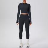 In-stock cross-border solid color double-sided brushed naked-feel short jacket set, tight-fitting running fitness yoga two-piece outfit
