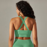 Cross-border European and American seamless knitted cross-back solid color sports bra yoga top running fitness bra for women