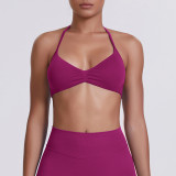 Cross-border seamless solid color backless tight-fitting high-elastic halter neck sports bra for running, fitness, and yoga for women