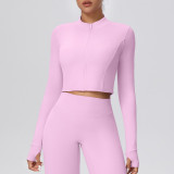 New cross-border solid color brushed zipper short long-sleeve jacket yoga wear sports running fitness yoga top for women
