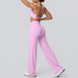 New cross-border brushed fabric sports bra with beautiful back design, breathable long wide-leg yoga outfit set, two-piece running and fitness set