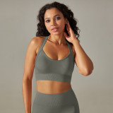 Cross-border European and American seamless knitted cross-back solid color sports bra yoga top running fitness bra for women