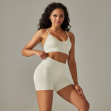 New cross-border European and American seamless cross-back double-strap sports vest bra set with running fitness yoga pants