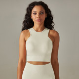 Cross-border seamless peach back five-piece set: solid color high-waisted tight-fitting jacquard backless bra, tank top, and yoga pants set