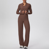 Cross-border solid color brushed tight-fitting one-shoulder tank top, wide-leg long pants, three-piece sports running fitness yoga outfit set