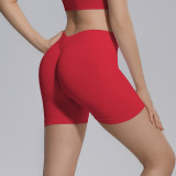 Cross-border seamless knitted V-waist peach butt-lifting tight high-waisted yoga shorts for sports, running, and fitness