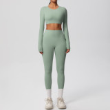 New cross-border European and American solid color double-sided brushed breathable tight-fitting yoga outfit set for sports, running, and fitness, eight-piece set