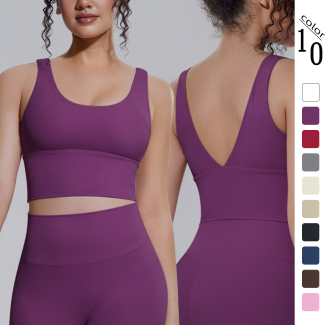 Cross-border solid color high-intensity yoga tank top with chest pads, shockproof sports bra, breathable and supportive running fitness bra for women
