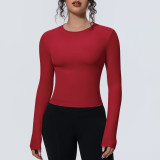 New cross-border sports top with a naked feel, waist-cinching, slim-fit, long-sleeved, breathable yoga shirt, running training fitness top for women