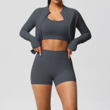 Cross-border cloud-feel yoga brushed fabric sports bra jacket casual Pilates running fitness yoga three-piece set