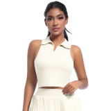 New cross-border outdoor casual collared vest for running, sports, and fitness, breathable short yoga wear, nude-feel tennis wear