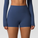 In-stock cross-border solid color double-sided brushed high-waisted tight-fitting butt-lifting yoga shorts for women, suitable for running and fitness activities