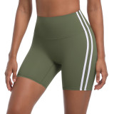 New cross-border striped fitness tight high-waisted peach-colored three-quarter shorts with contrasting colors, breathable sports running yoga shorts for women