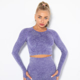 In stock!New European and American style sexy fitness wear for women, tight-fitting, quick-drying, washable sports running long-sleeve top, yoga wear