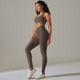 European and American cross-border seamless backless halter neck sports bra yoga outfit set, fitness bra and yoga pants two-piece set for women