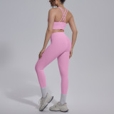 Cross-border double-sided nylon solid color cross-back tight-fitting nude-feel sportswear set for running, fitness, and yoga