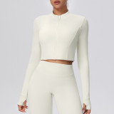 New cross-border solid color brushed zipper short long-sleeve jacket yoga wear sports running fitness yoga top for women