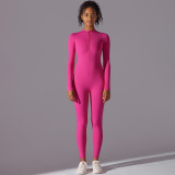 Cross-border European and American solid color high-elasticity half-zip tight-fitting long-sleeve jumpsuit for sports, running, fitness, and yoga