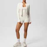 New cross-border solid color brushed fabric breathable strap yoga outfit set, three-piece running and fitness sportswear for women