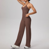 Cross-border solid color brushed fabric backless tight-fitting halter neck high-waisted yoga outfit set for sports, running, and fitness two-piece set