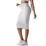 Nude-feel high-waisted tight-fitting bodycon skirt, sports midi skirt, high-elasticity, brushed fabric, mid-length, slit, casual yoga skirt for women