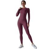 New solid color double-sided brushed high-elastic high-waisted tight-fitting butt-lifting training yoga outfit set for women, suitable for running and fitness