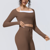 New cross-border seamless two-piece solid color long-sleeve T-shirt top, tight-fitting sports running fitness yoga wear