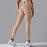Cross-border European and American seamless knitted solid color high-waisted tight peach-butt-lifting yoga pants for sports, running, and fitness, nine-point length