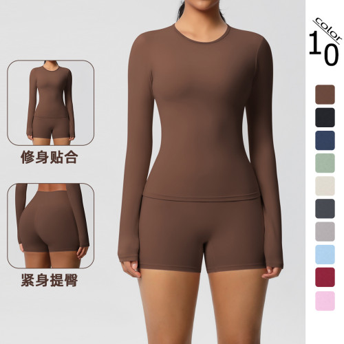 New cross-border European and American solid color double-sided brushed breathable tight-fitting yoga outfit set for sports, running, and fitness, eight-piece set