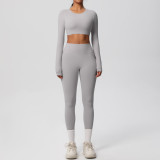 New cross-border European and American solid color double-sided brushed breathable tight-fitting yoga outfit set for sports, running, and fitness, eight-piece set