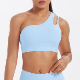 New cross-border spliced double-sided nylon brushed single-shoulder sports bra for running, fitness, and yoga for women