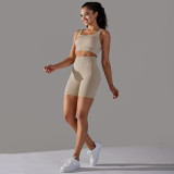 Cross-border European and American seamless knitted solid color polka dot high-elastic tight-fitting breathable yoga outfit set for running and fitness two-piece set