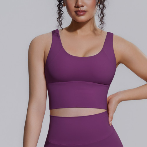 Cross-border solid color high-intensity yoga tank top with chest pads, shockproof sports bra, breathable and supportive running fitness bra for women