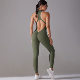Cross-border solid color high-intensity tight-fitting nude-feel sports long one-piece yoga suit for women, suitable for running and fitness