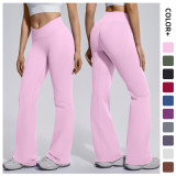 Cross-border seamless flared wide-leg cross-waist butt-lifting tummy-control high-elastic bell-bottom pants for women's sports, running, fitness, and yoga