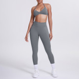 Cross-border seamless solid color halter neck bra and long pants yoga outfit set, tight-fitting running and fitness two-piece set