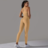 Cross-border European and American seamless knitted solid color polka dot high-elastic tight-fitting breathable yoga outfit set for running and fitness two-piece set