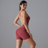 Cross-border European and American butt-lifting high-elastic tight-fitting fitness sports yoga jumpsuit with cross-back design and seamless lines