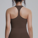 New cross-border solid color racerback tight-fitting breathable sports bra for running, fitness, and yoga, women's tank top
