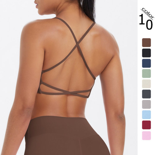 European and American cross-border thin strap cross-back yoga sports bra, large open back breathable fitness bra, yoga wear for women