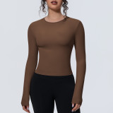 New cross-border sports top with a naked feel, waist-cinching, slim-fit, long-sleeved, breathable yoga shirt, running training fitness top for women