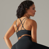 New cross-border European and American solid color high-elastic yoga outfit four-piece set, running sports bra, fitness yoga pants for women