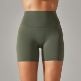 Spring Summer New Solid Color Yoga Shorts Double-Sided Brushed Tight High Waist Elastic Sports Fitness Three-Quarter Yoga Pants for Women