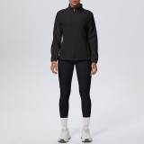 New cross-border solid color fleece-lined stand-up collar zip-up jacket and pants yoga outfit set for sports, running, and fitness two-piece set