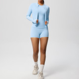 New cross-border breathable tight-fitting brushed long-sleeve jacket fitness yoga outfit solid color three-piece gym sportswear for women