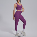 Cross-border double-sided nylon solid color cross-back tight-fitting nude-feel sportswear set for running, fitness, and yoga