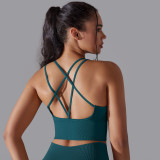 Cross-border European and American solid color cross-back sports bra, tight-fitting, shockproof, high-intensity yoga fitness bra for women